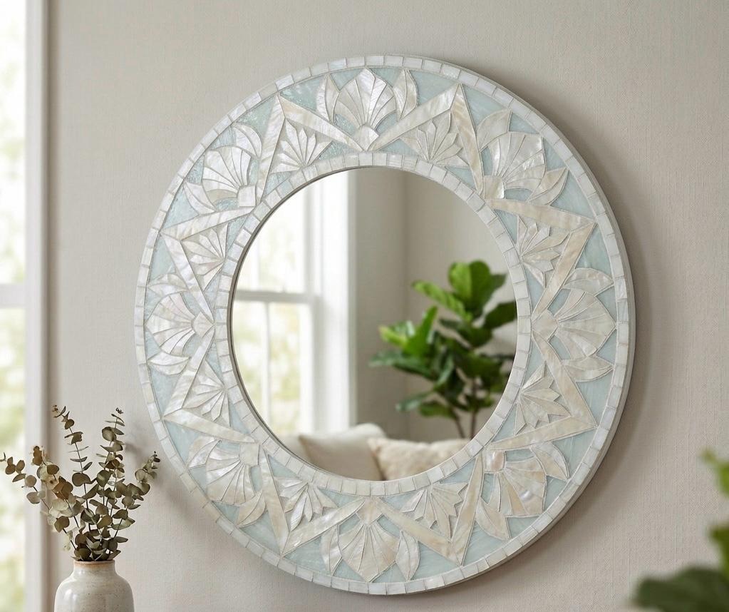 Vistar — 18-Inch Framed Mosaic Relief Artwork — handmade framed glass mosaic tiles and textured pigment relief by Rachna Saxena