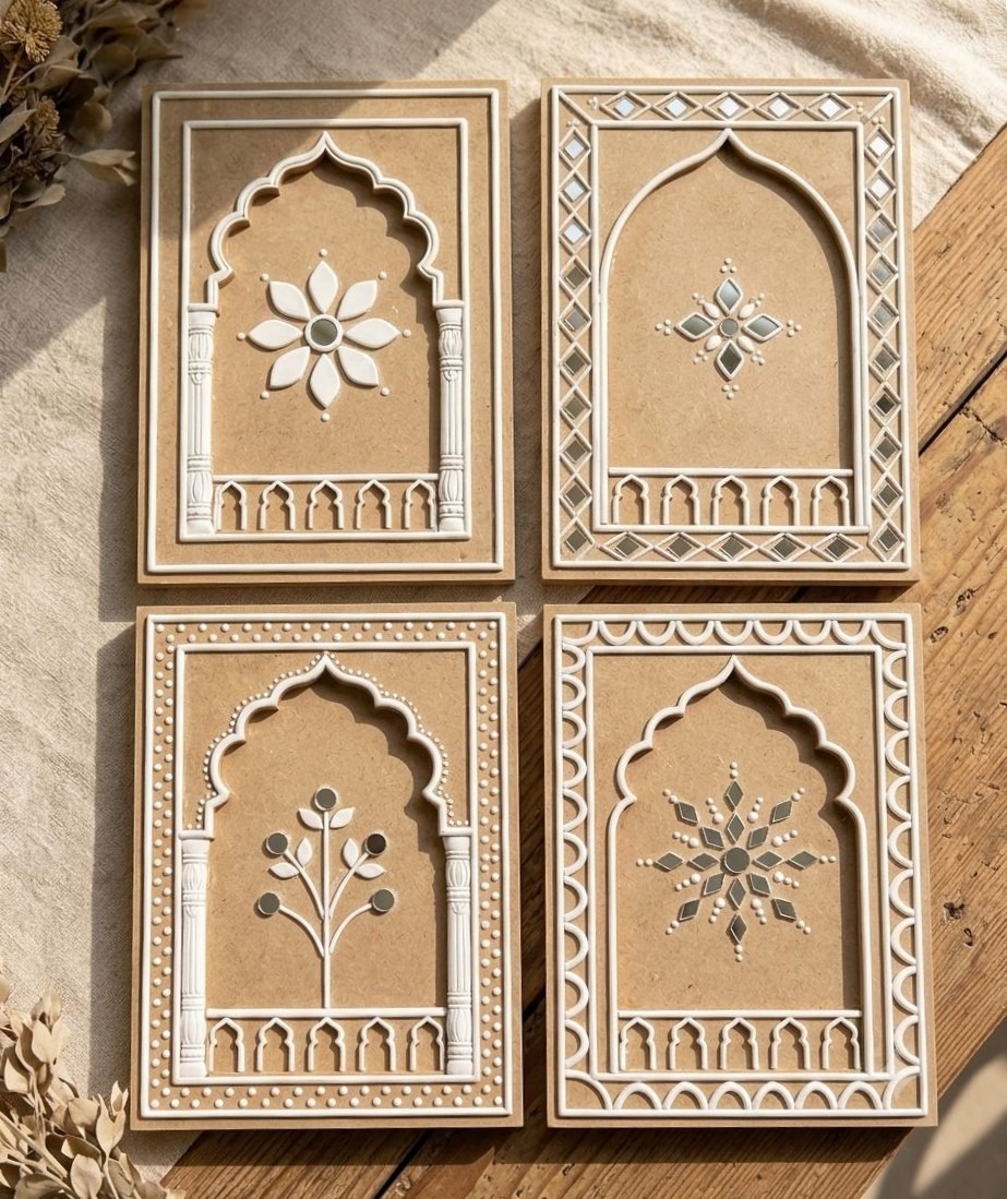 Royal Jharokha — 10-Inch Heritage Arch Relief — handmade traditional haveli arch clay relief and mirror work by Rachna Saxena