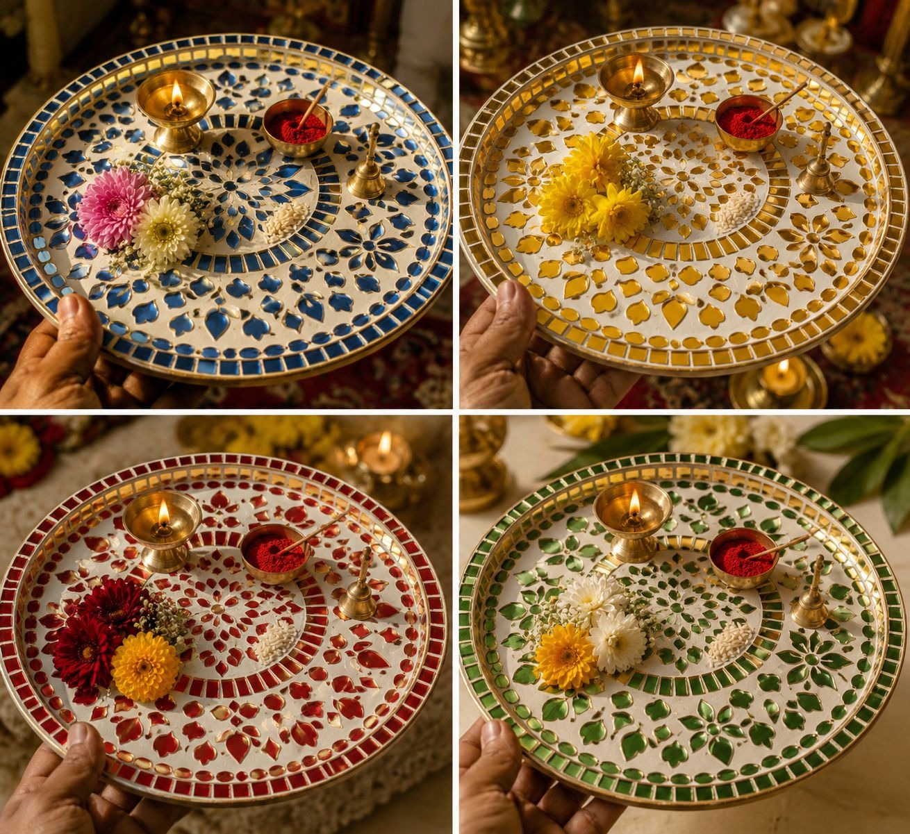 Utsav Thali — Artisan Glass Mosaic Platter — handmade hand-arranged glass tesserae with mirror central star by Rachna Saxena