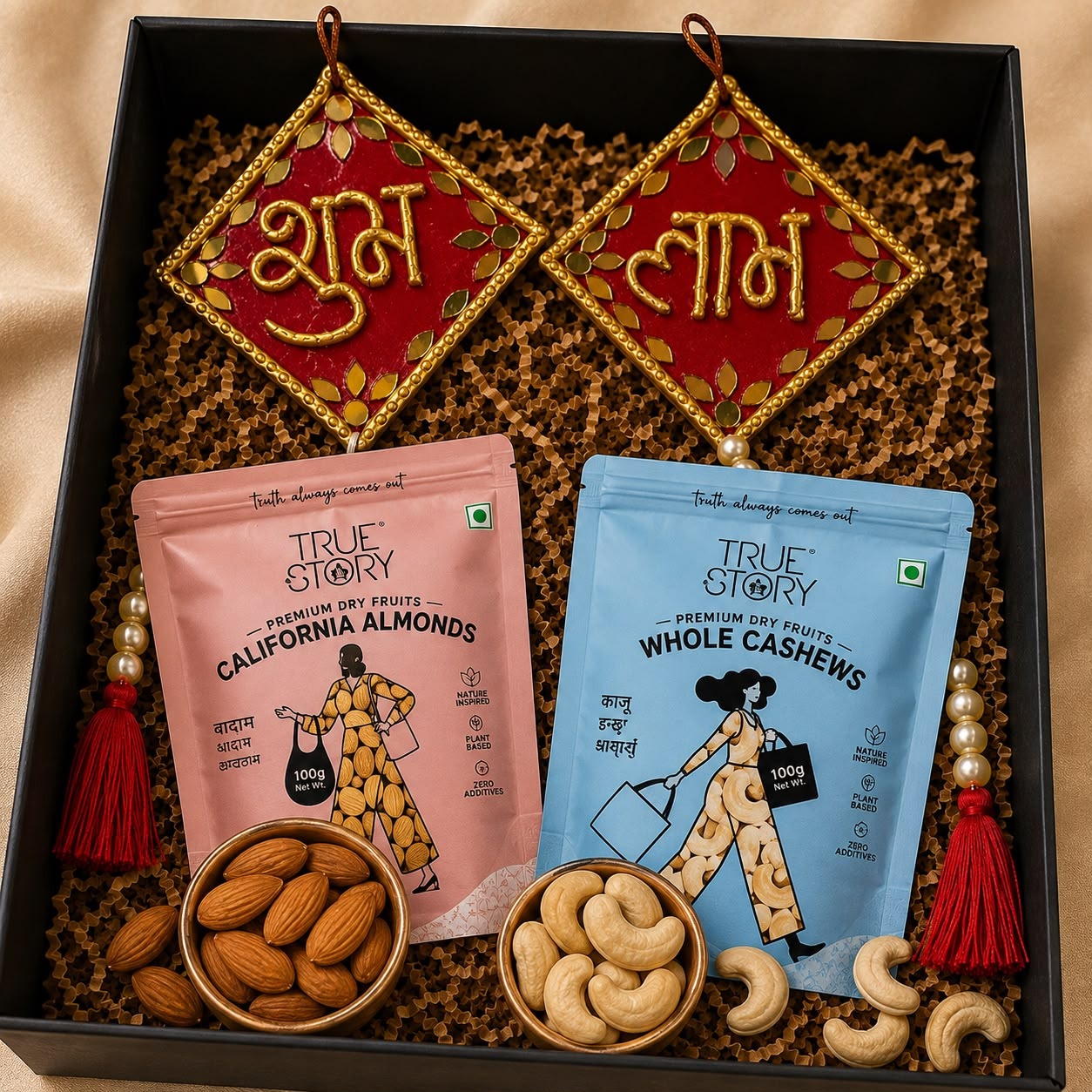 Deepavali Classic — Festive Artisan Hamper — handmade curated gift set of hand-decorated mirror art and diyas by Rachna Saxena