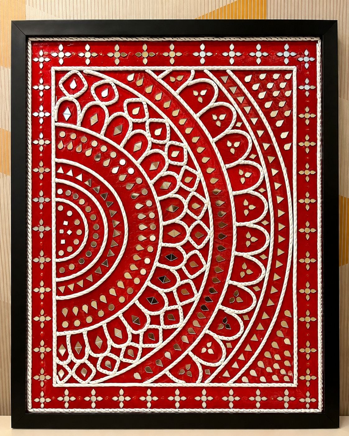 Kutch Heritage — 16x20-Inch Traditional Relief Panel — handmade traditional mud-mirror relief art with mineral pigments by Rachna Saxena
